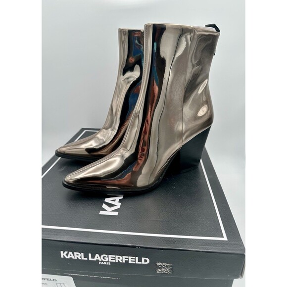 NEW Karl Lagerfeld Keslyn Western Boo Pewter Pointed Boots Shoes size 6.5 EU 37 - Picture 5 of 7